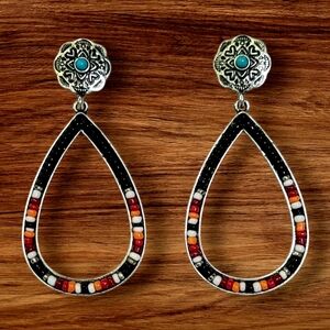 Southwest Seed Bead Teardrop Stone Earrings New